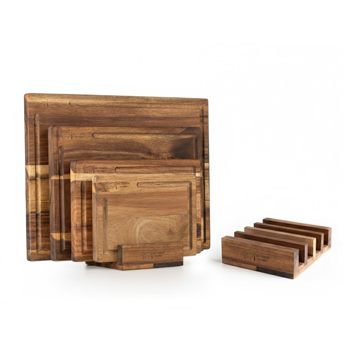 4-Piece Acacia Wood Cutting Board Set with Holder