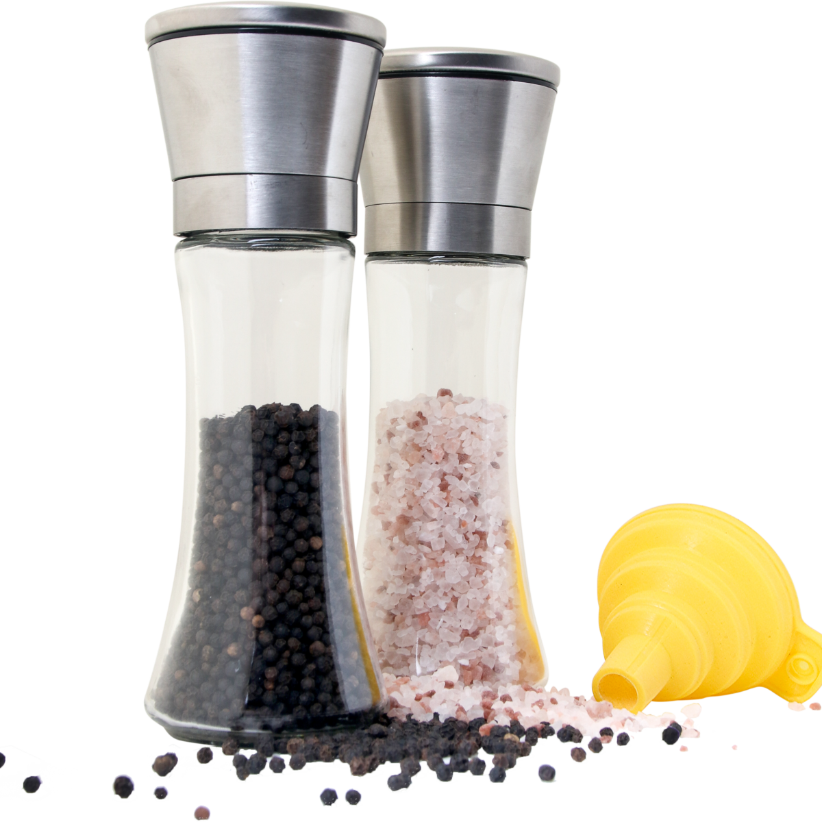 Elegant Pepper & Salt Mill Set (2 pieces + filling funnel) – Suitable for Pepper, Salt & Spices