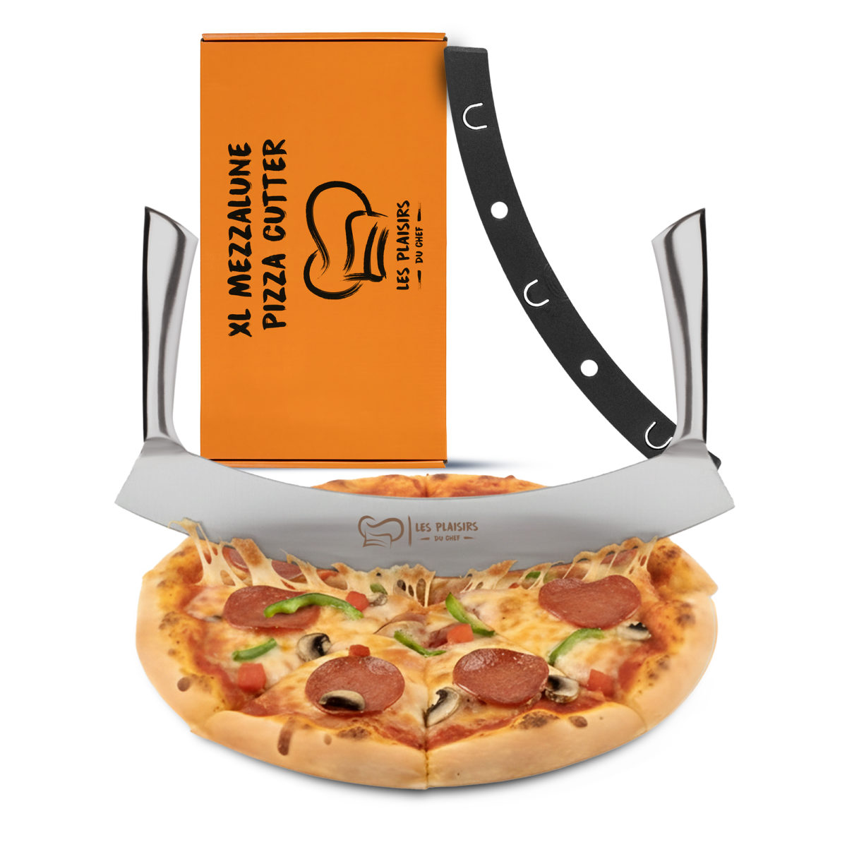 Pizza Cutter (14″ – 35,5 cm) – Stainless Steel Pizza Slicer with double handle (Silver/ X-Large)