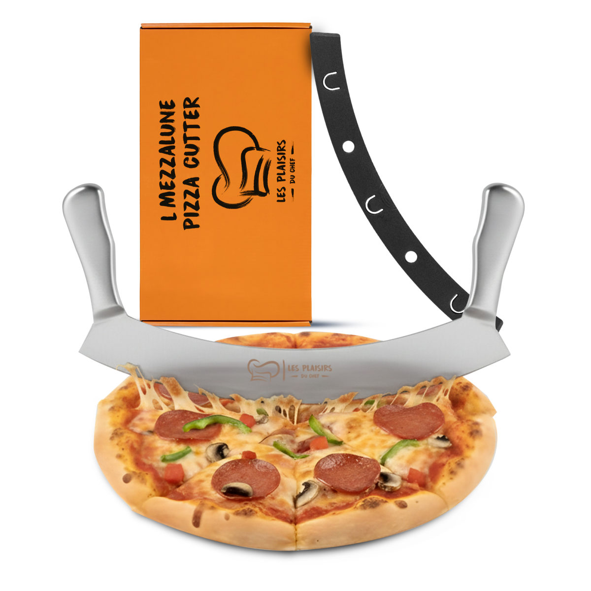 Pizza Cutter (12" - 30,5 cm) - Stainless Steel Pizza Slicer with double handle (Silver/ Large)