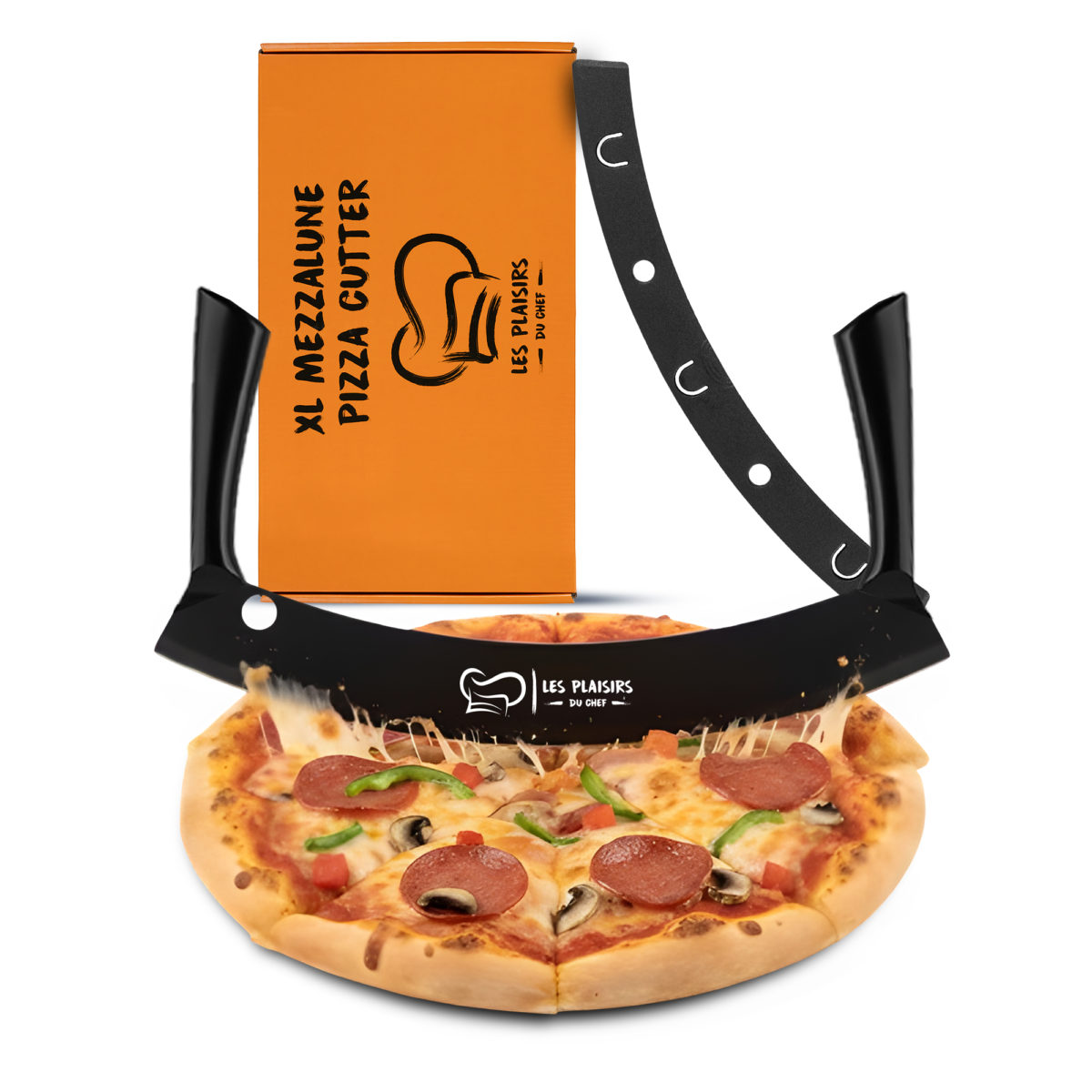 Pizza Cutter (14" - 35,5 cm) - Stainless Steel with anti stick coating (Black/X-large)