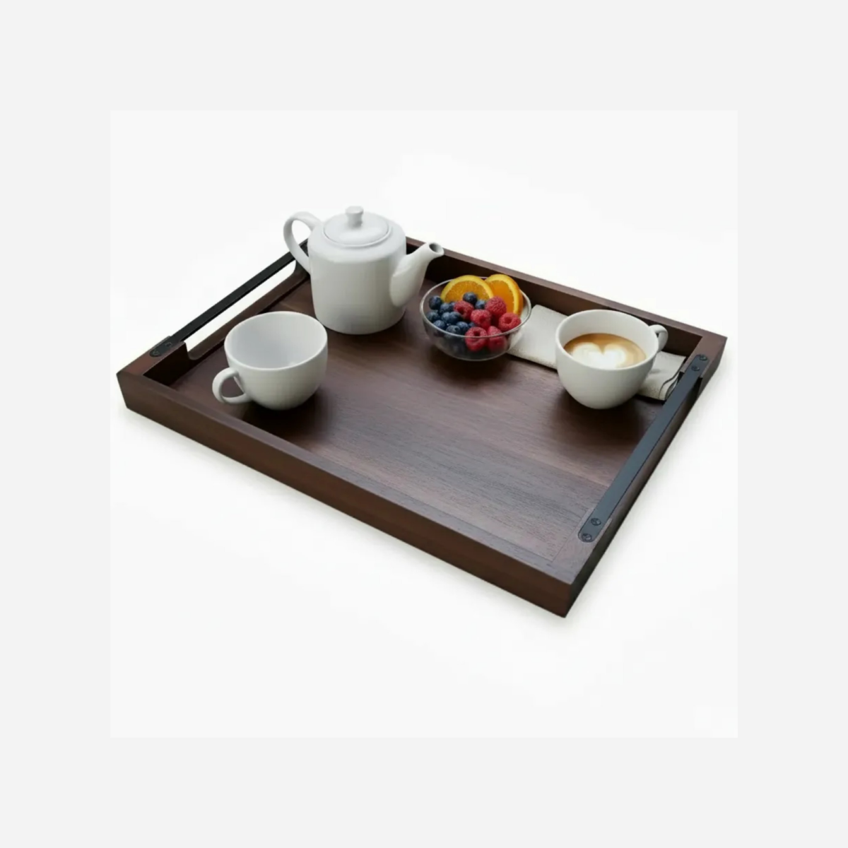 Wooden Serving Tray with Metal Handles Large 48x38 cm